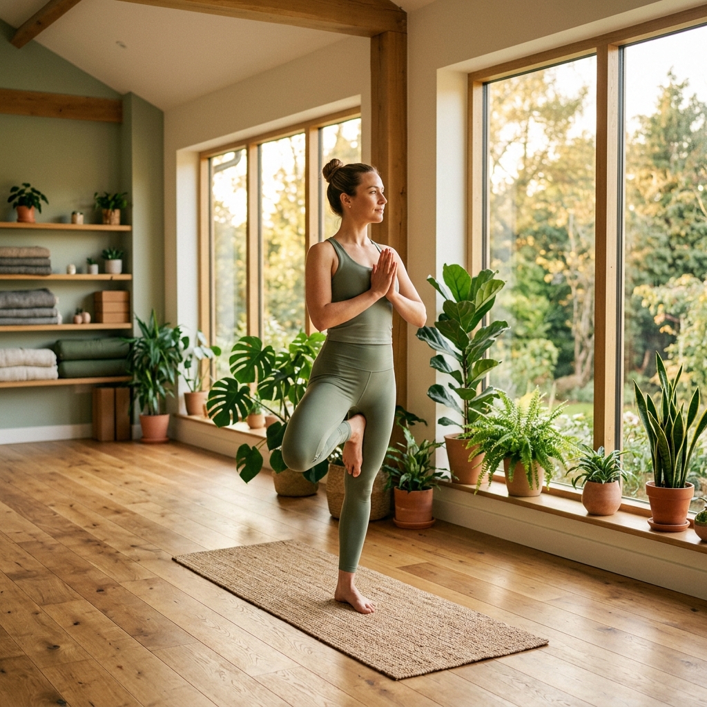 Yoga practice at Dr. Dermix Health Care — serene yoga studio session